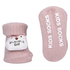 Baby Moo Bunny And Fox 3D Rattle Anti-Skid Socks Booties Pack of 2 - Peach, Rose Gold