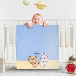Baby Moo Bunny Bear Friends Plush Cotton All Season Nursery Blanket - Blue