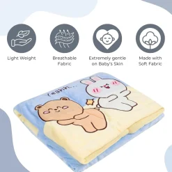 Baby Moo Bunny Bear Friends Plush Cotton All Season Nursery Blanket - Blue