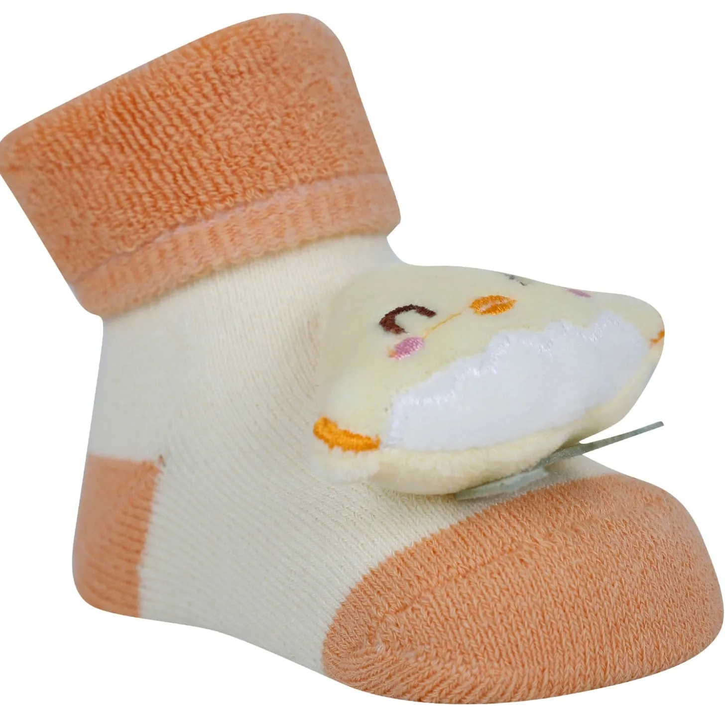 Baby Moo Bunny Chick 3D Rattle Anti-Skid Socks Booties Pack of 3 - Orange