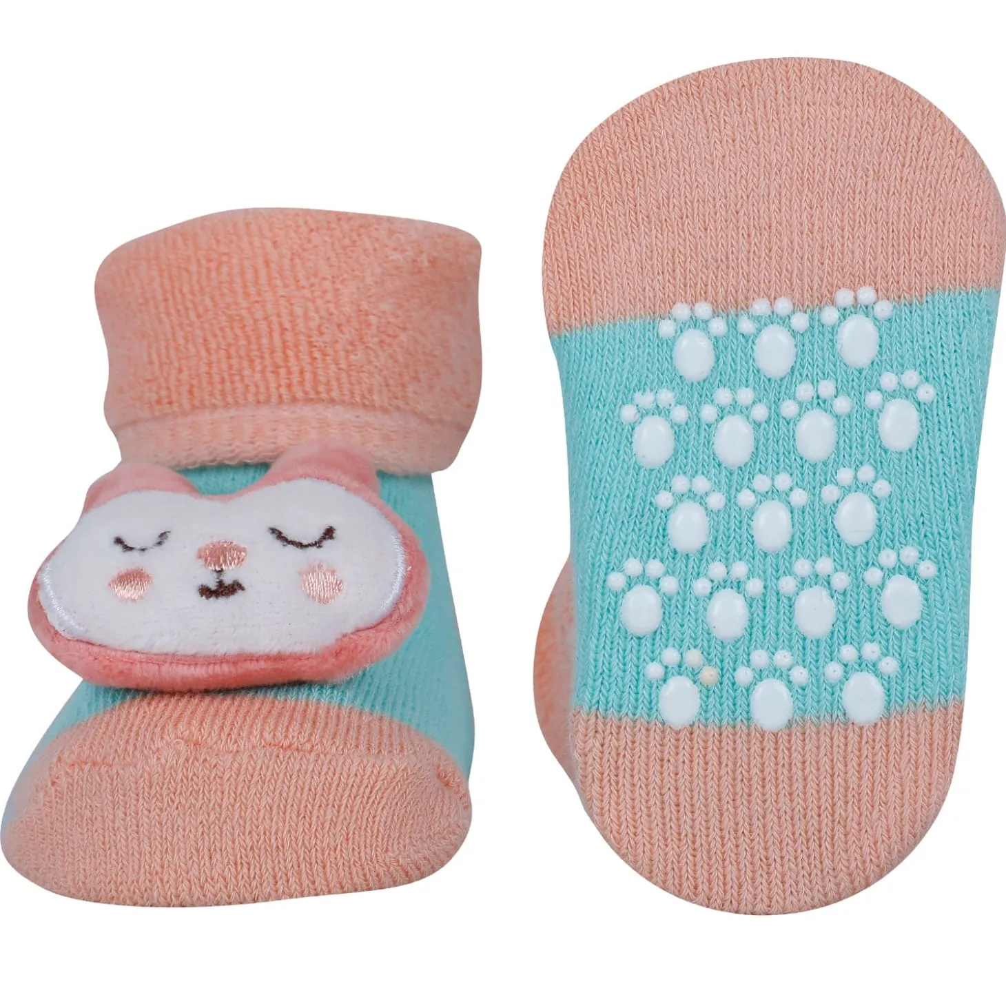 Baby Moo Bunny Chick 3D Rattle Anti-Skid Socks Booties Pack of 3 - Orange