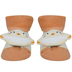 Baby Moo Bunny Chick 3D Rattle Anti-Skid Socks Booties Pack of 3 - Orange