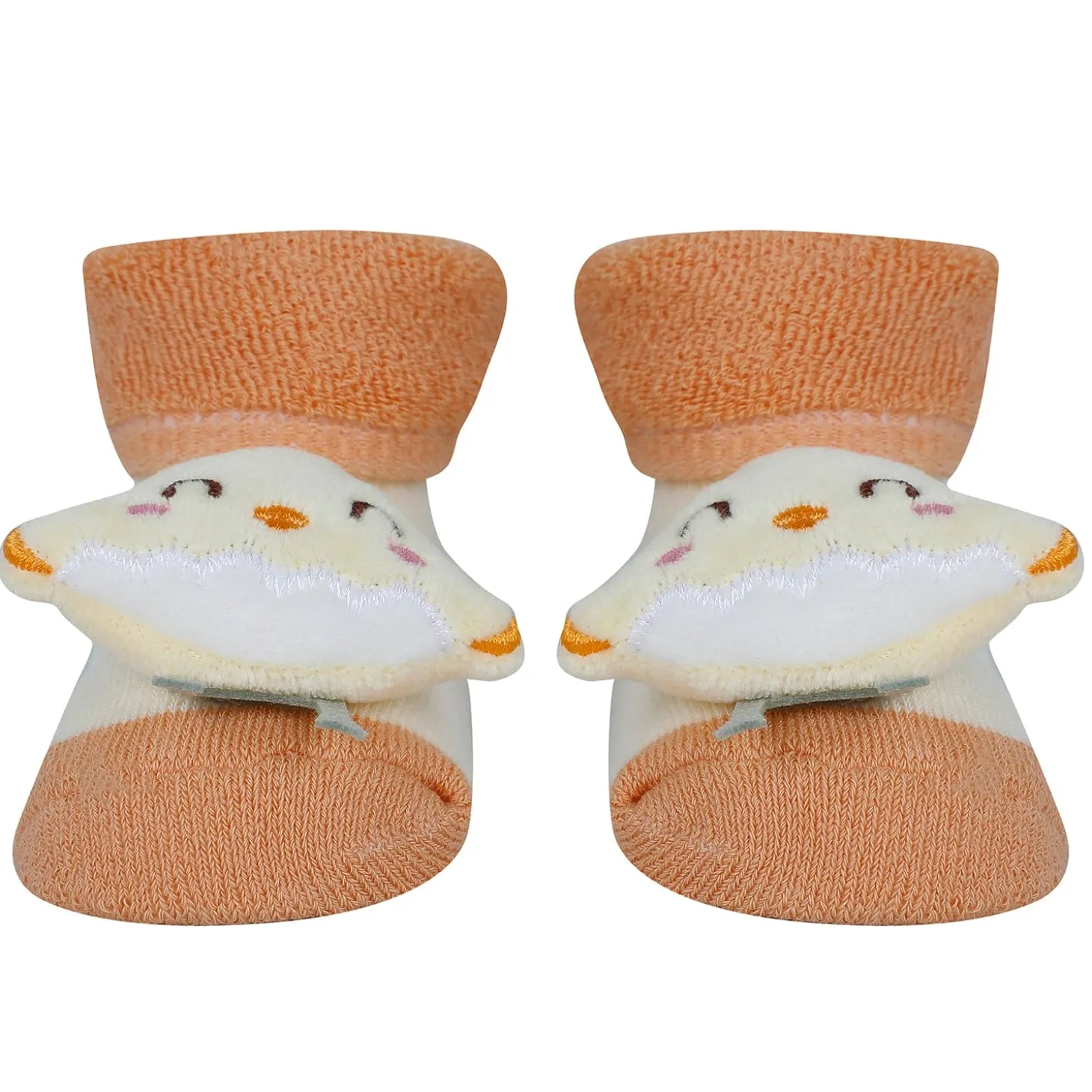 Baby Moo Bunny Chick 3D Rattle Anti-Skid Socks Booties Pack of 3 - Orange