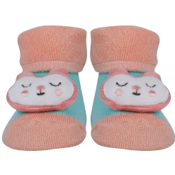 Baby Moo Bunny Chick 3D Rattle Anti-Skid Socks Booties Pack of 3 - Orange