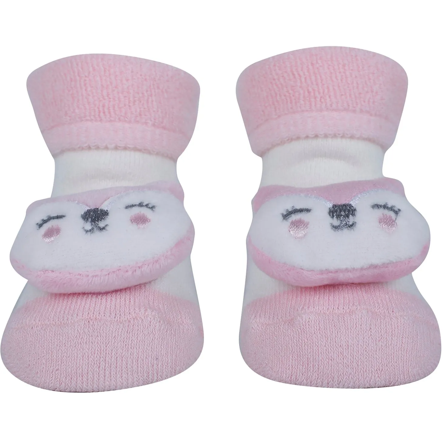 Baby Moo Bunny Chick 3D Rattle Anti-Skid Socks Booties Pack of 3 - Orange