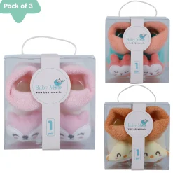Baby Moo Bunny Chick 3D Rattle Anti-Skid Socks Booties Pack of 3 - Orange
