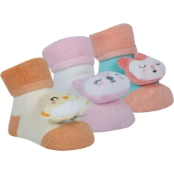Baby Moo Bunny Chick 3D Rattle Anti-Skid Socks Booties Pack of 3 - Orange