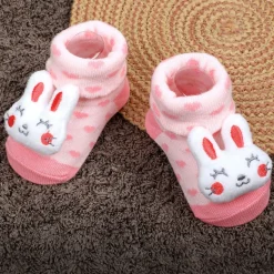 Baby Moo Bunny Heart Cotton Anti-Skid 3D Socks - Pink