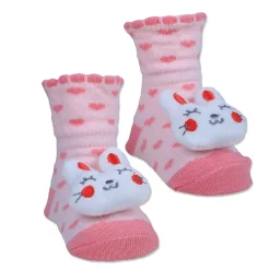 Baby Moo Bunny Heart Cotton Anti-Skid 3D Socks - Pink