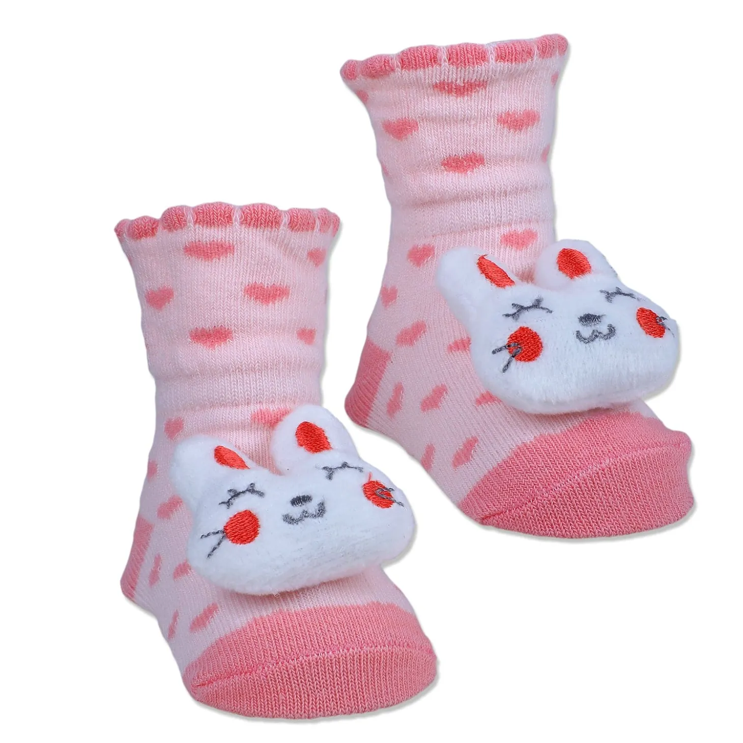 Baby Moo Bunny Heart Cotton Anti-Skid 3D Socks - Pink