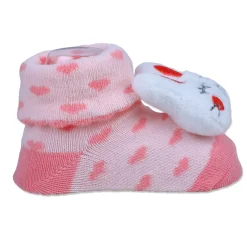 Baby Moo Bunny Heart Cotton Anti-Skid 3D Socks - Pink