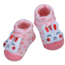 Baby Moo Bunny Heart Cotton Anti-Skid 3D Socks - Pink