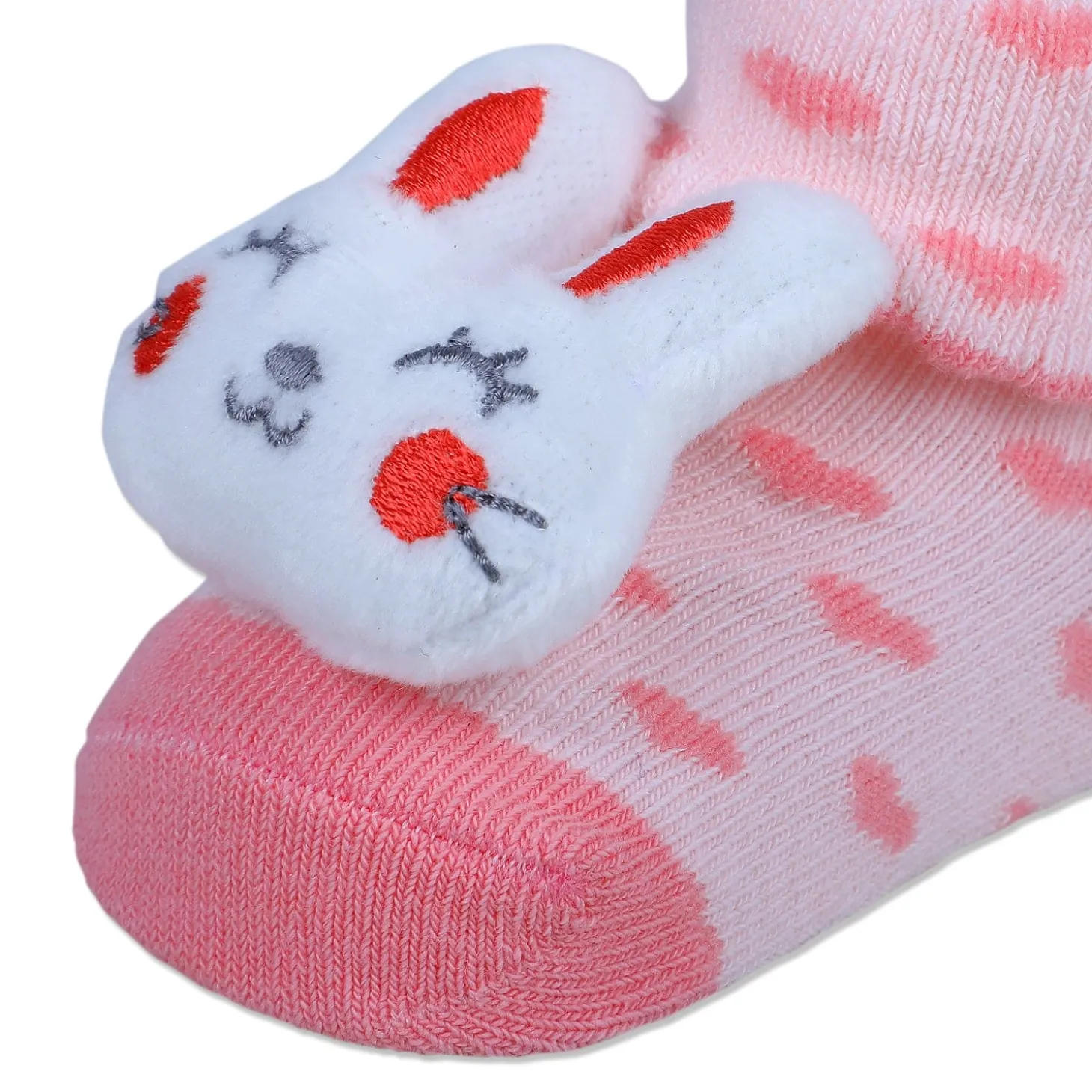 Baby Moo Bunny Heart Cotton Anti-Skid 3D Socks - Pink