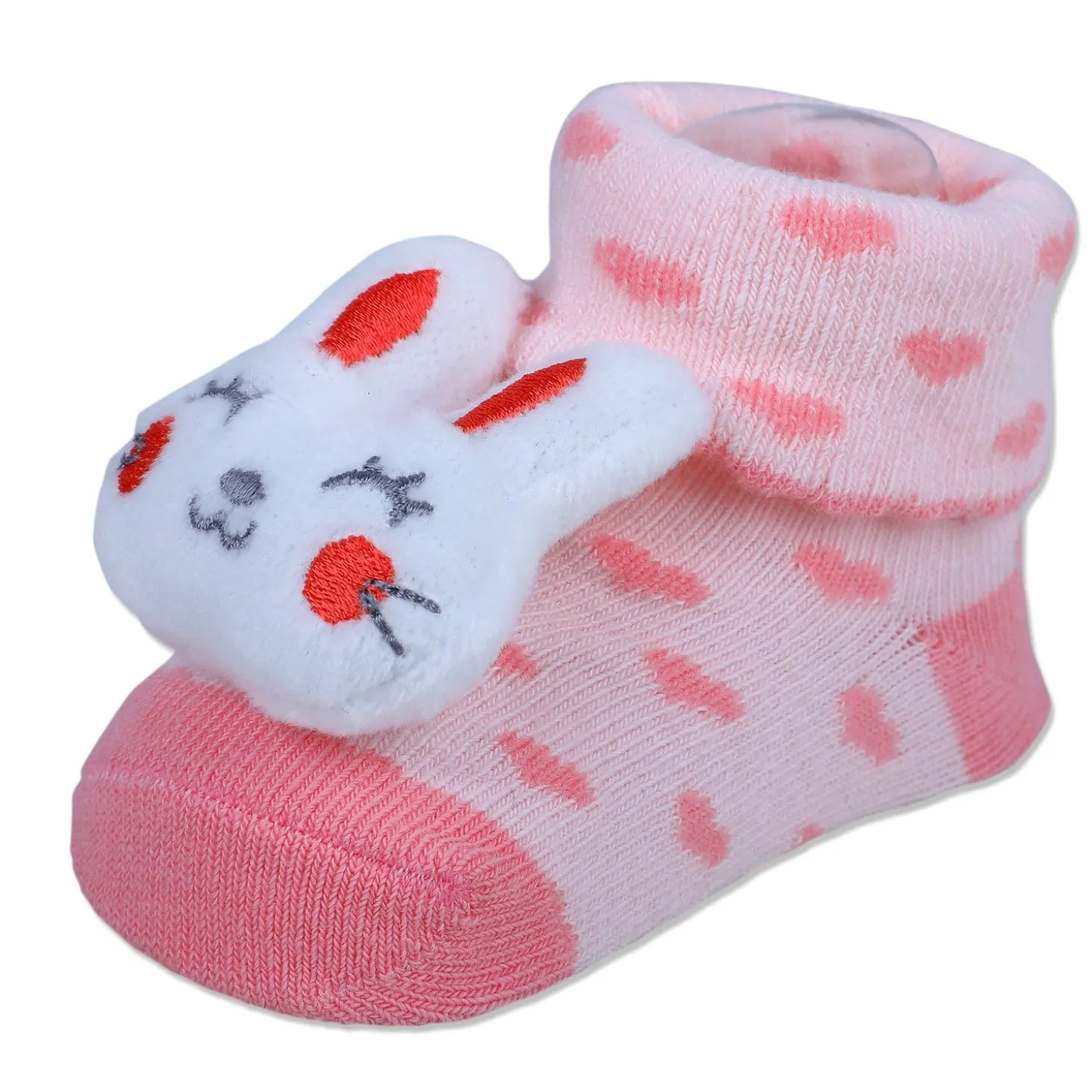 Baby Moo Bunny Heart Cotton Anti-Skid 3D Socks - Pink