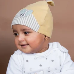 Baby Moo Busy Bee All Season Stretchable Hosiery Warm 3D Beanie Cap - Mustard