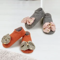 Baby Moo Butterfly Bow Anti Skid Ankle Length Toddlers Dress Up Walking Set of 2 Socks Booties - Grey, Maroon