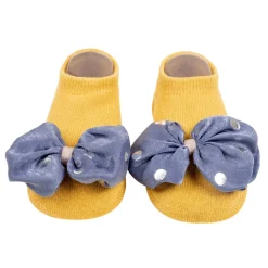 Baby Moo Butterfly Bow Anti Skid Ankle Length Toddlers Dress Up Walking Set of 2 Socks Booties - Navy Blue, Yellow