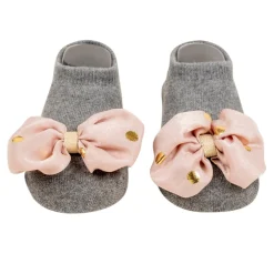 Baby Moo Butterfly Bow Anti Skid Ankle Length Toddlers Dress Up Walking Set of 2 Socks Booties - Grey, Maroon