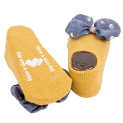 Baby Moo Butterfly Bow Anti Skid Ankle Length Toddlers Dress Up Walking Set of 2 Socks Booties - Navy Blue, Yellow