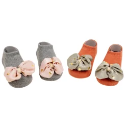 Baby Moo Butterfly Bow Anti Skid Ankle Length Toddlers Dress Up Walking Set of 2 Socks Booties - Grey, Maroon