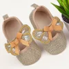 Baby Moo Butterfly Bow Shiny Party Anti-Skid Ballerina Booties - Gold