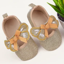 Baby Moo Butterfly Bow Shiny Party Anti-Skid Ballerina Booties - Gold