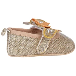 Baby Moo Butterfly Bow Shiny Party Anti-Skid Ballerina Booties - Gold
