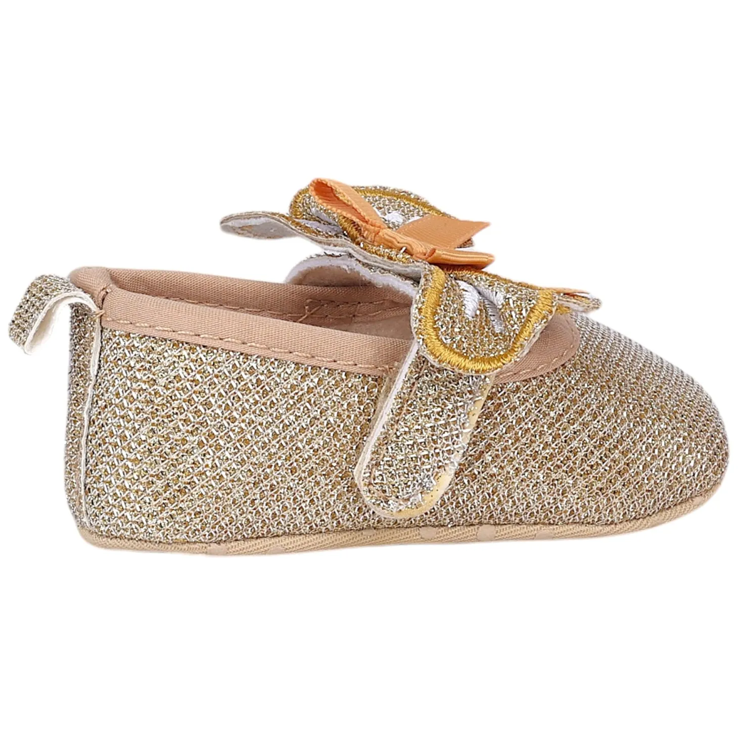 Baby Moo Butterfly Bow Shiny Party Anti-Skid Ballerina Booties - Gold