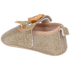 Baby Moo Butterfly Bow Shiny Party Anti-Skid Ballerina Booties - Gold
