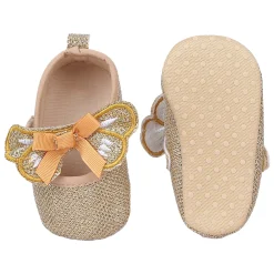 Baby Moo Butterfly Bow Shiny Party Anti-Skid Ballerina Booties - Gold