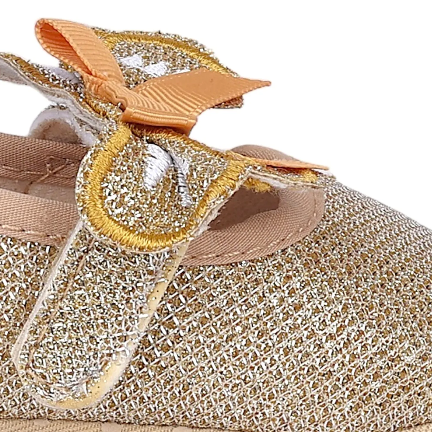 Baby Moo Butterfly Bow Shiny Party Anti-Skid Ballerina Booties - Gold