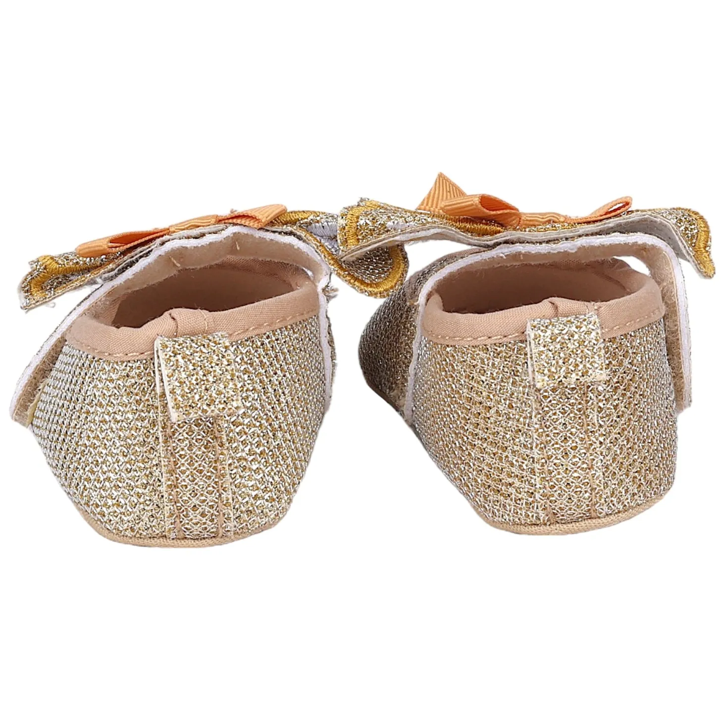 Baby Moo Butterfly Bow Shiny Party Anti-Skid Ballerina Booties - Gold