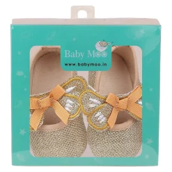 Baby Moo Butterfly Bow Shiny Party Anti-Skid Ballerina Booties - Gold