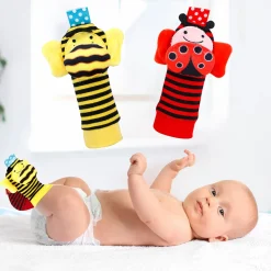 Baby Moo Buzzing Bee And Ladybug Striped Set of 2 Socks Rattle - Red, Yellow