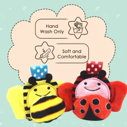 Baby Moo Buzzing Bee And Ladybug Striped Set of 2 Socks Rattle - Red, Yellow