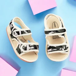 Baby Moo Camouflage Print Anti-Skid Velcro Floater Sandals - Beige, Military