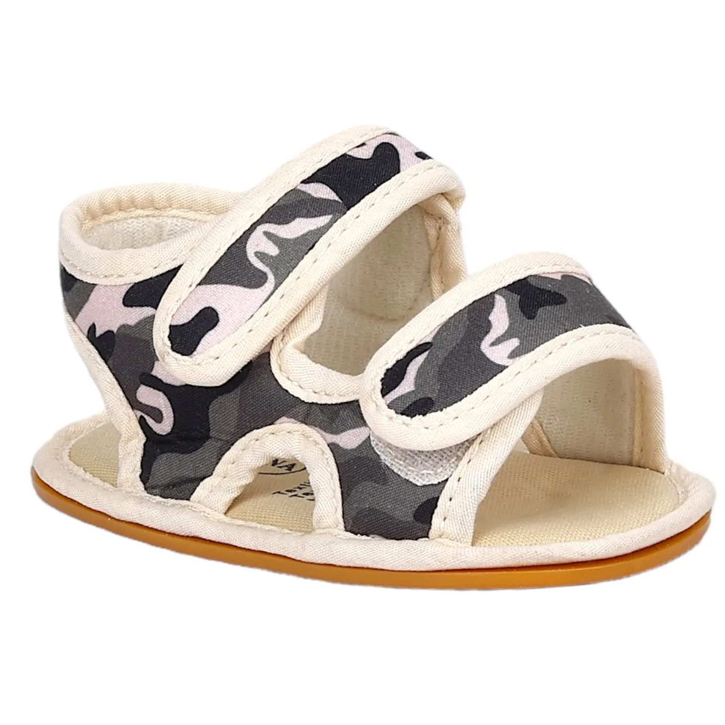Baby Moo Camouflage Print Anti-Skid Velcro Floater Sandals - Beige, Military