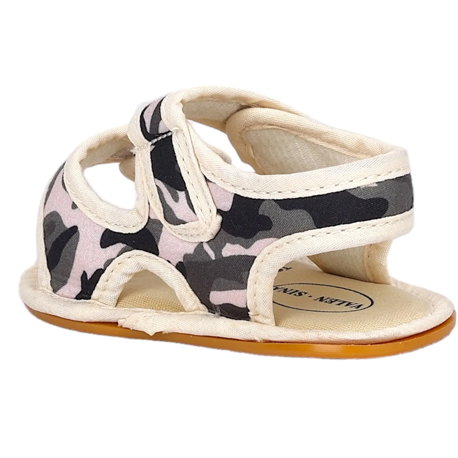 Baby Moo Camouflage Print Anti-Skid Velcro Floater Sandals - Beige, Military