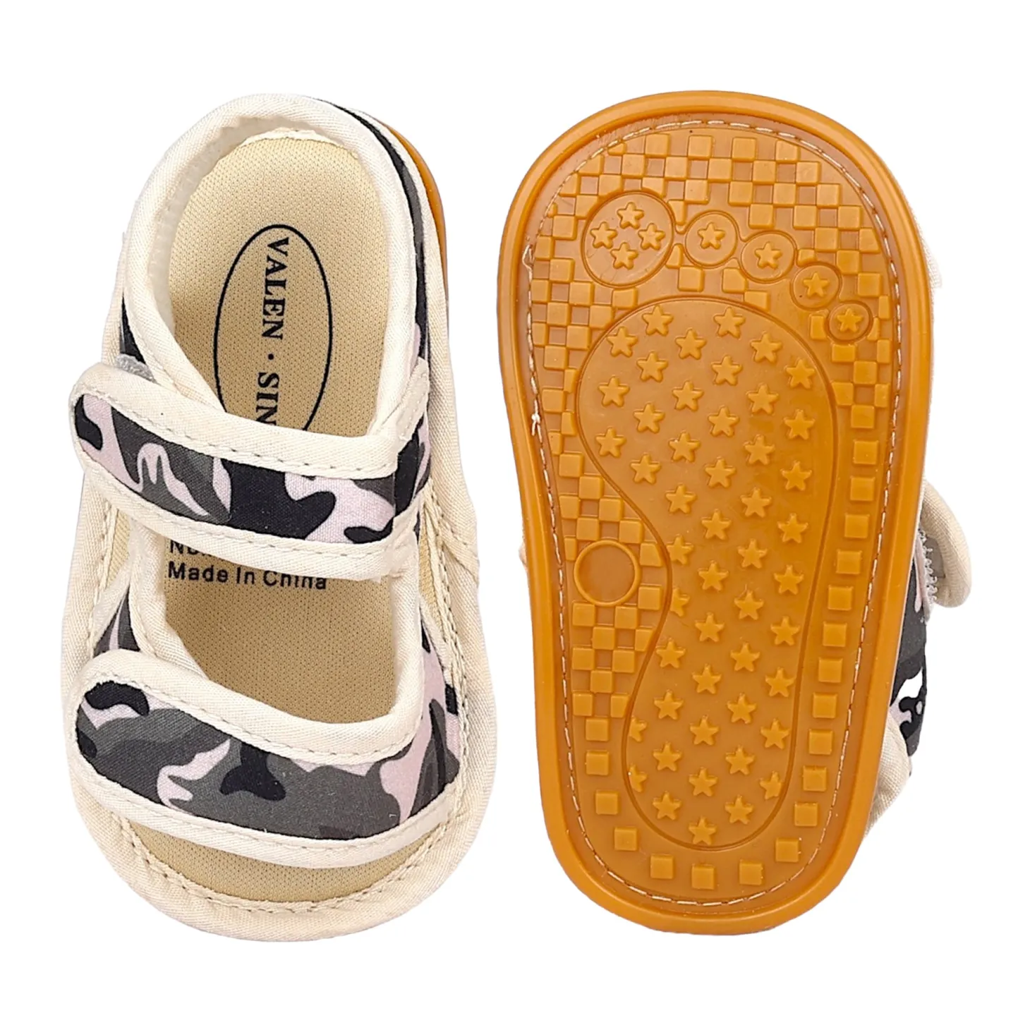 Baby Moo Camouflage Print Anti-Skid Velcro Floater Sandals - Beige, Military