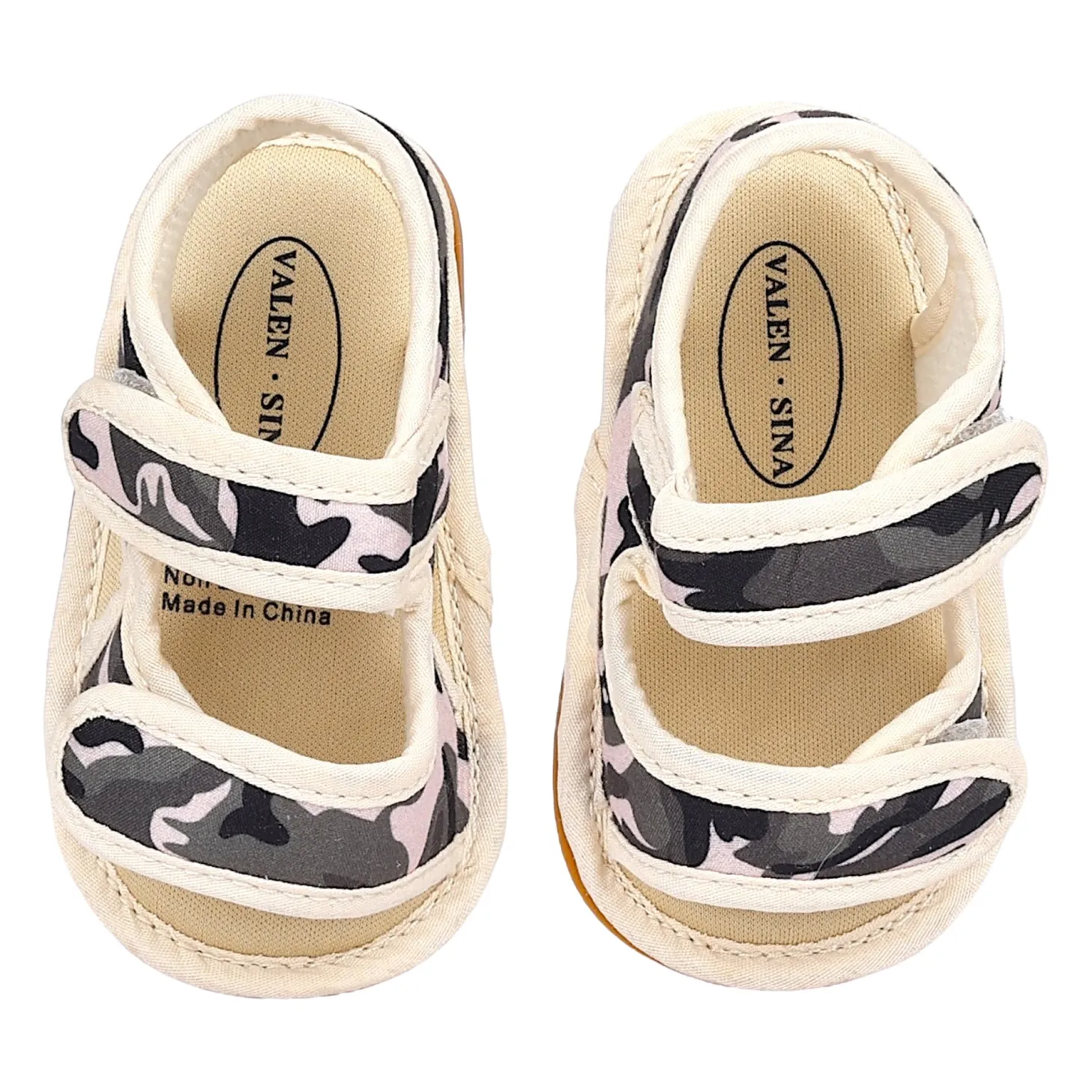 Baby Moo Camouflage Print Anti-Skid Velcro Floater Sandals - Beige, Military