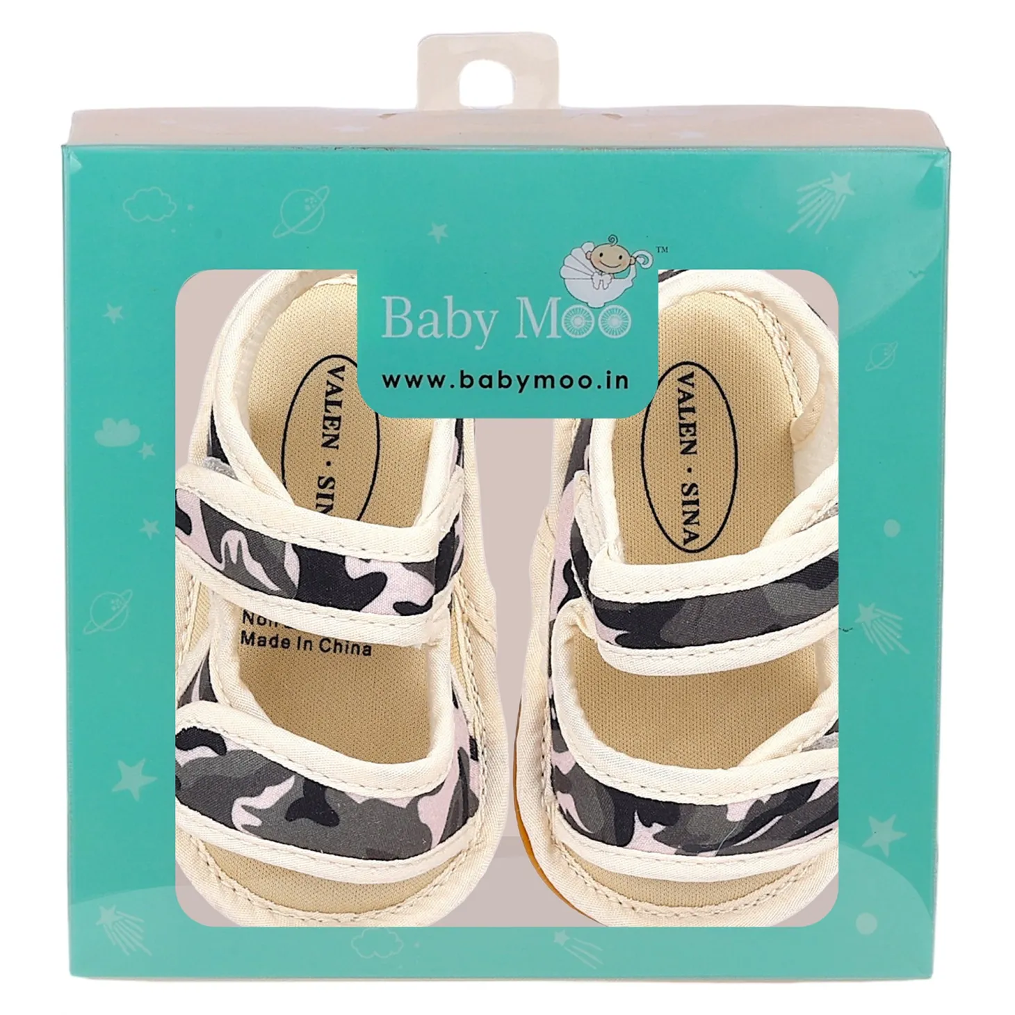 Baby Moo Camouflage Print Anti-Skid Velcro Floater Sandals - Beige, Military