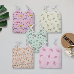 Baby Moo Candy Crush Round Neck Sleeveless Tie Knot Cotton Jhablas 5 Pcs - Pink, Multicolour
