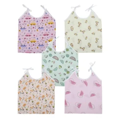Baby Moo Candy Crush Round Neck Sleeveless Tie Knot Cotton Jhablas 5 Pcs - Pink, Multicolour