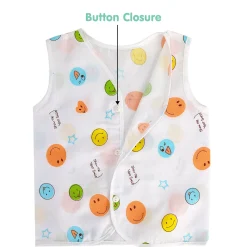 Baby Moo Car And Fruit Print V-Neck Sleeveless Front Opening Button Cotton Jhablas 5 Pcs - Yellow, Multicolour