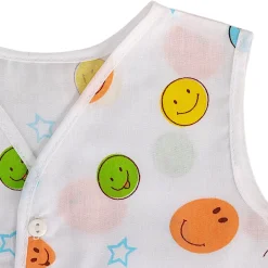 Baby Moo Car And Fruit Print V-Neck Sleeveless Front Opening Button Cotton Jhablas 5 Pcs - Yellow, Multicolour