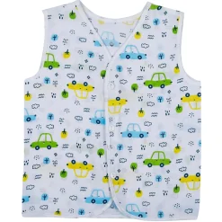 Baby Moo Car And Fruit Print V-Neck Sleeveless Front Opening Button Cotton Jhablas 5 Pcs - Yellow, Multicolour