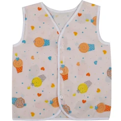 Baby Moo Car And Fruit Print V-Neck Sleeveless Front Opening Button Cotton Jhablas 5 Pcs - Yellow, Multicolour