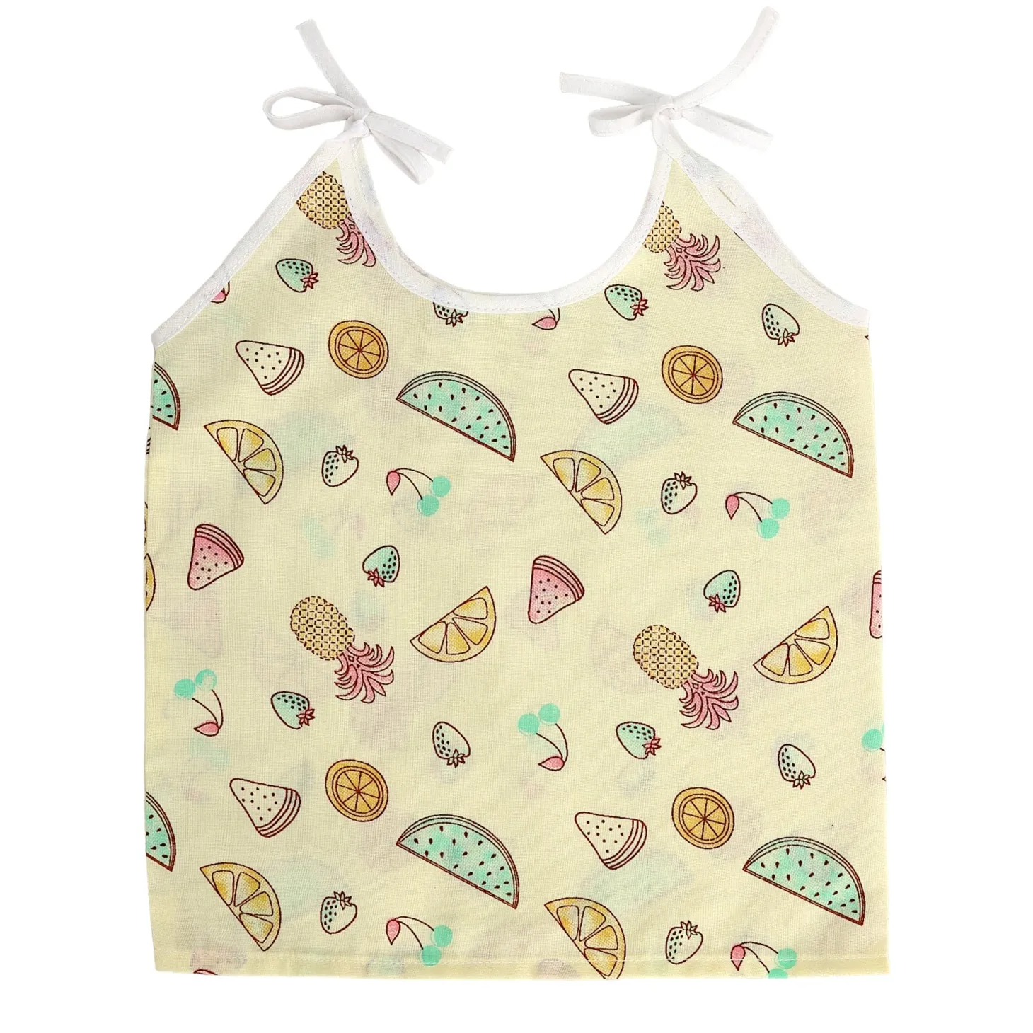 Baby Moo Car And Nature Theme Round Neck Sleeveless Tie Knot Cotton Jhablas 5 Pcs - Yellow, Multicolour