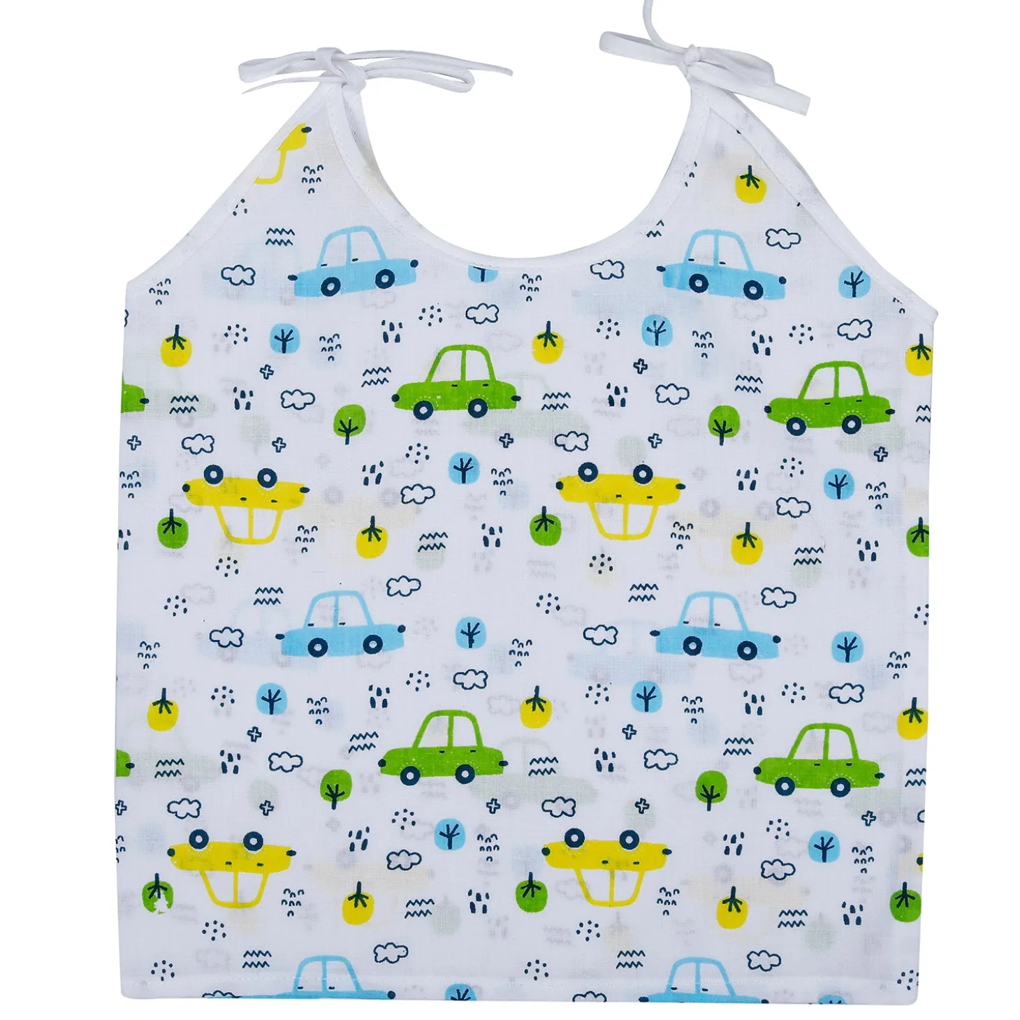 Baby Moo Car And Nature Theme Round Neck Sleeveless Tie Knot Cotton Jhablas 5 Pcs - Yellow, Multicolour