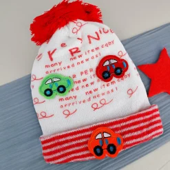 Baby Moo Car Pom Pom Breathable Beanie Warm Knitted Woollen Cap - Red